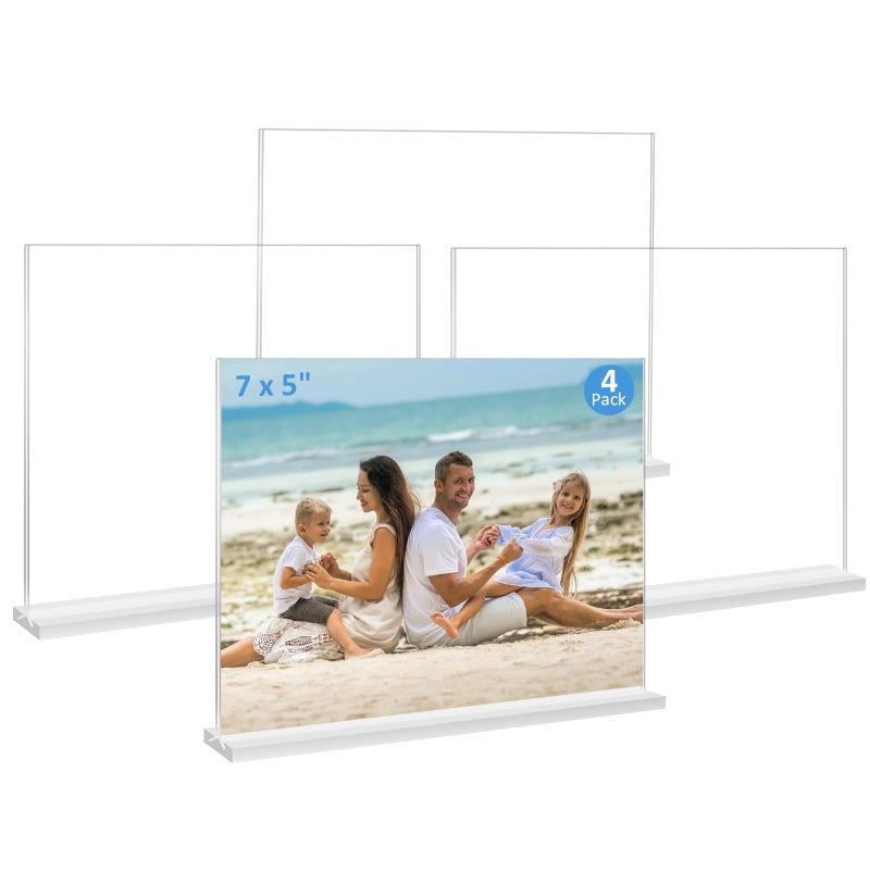 Douildhaiy Acrylic Picture Frame 5x7 inches, 4 Pack Clear Plastic Picture Frames Holder Standing,Double Sided Picture Desktop Display for Photo Home Office - Horizontal - Image 1